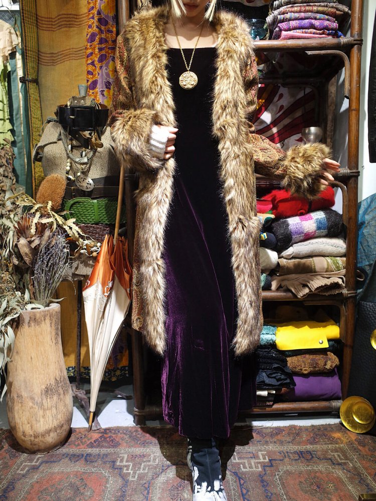 Paisley Gobelin  Faux Fur Coat