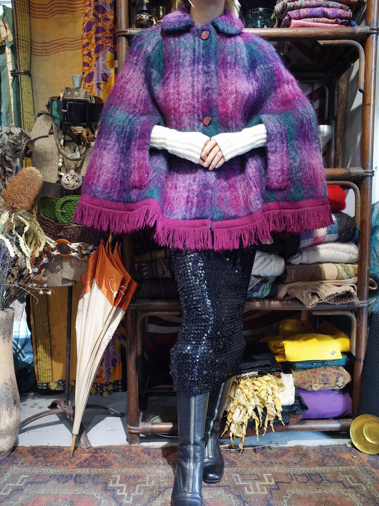 Made in SCOTLAND Mohair Plaid Fringe Poncho