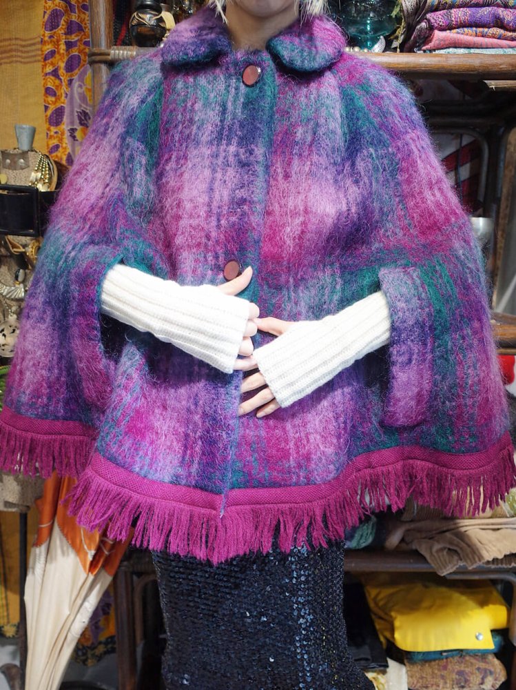 Made in SCOTLAND Mohair Plaid Fringe Poncho