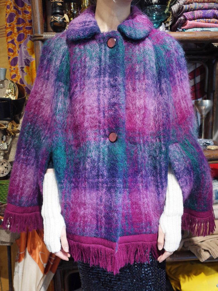 Made in SCOTLAND Mohair Plaid Fringe Poncho