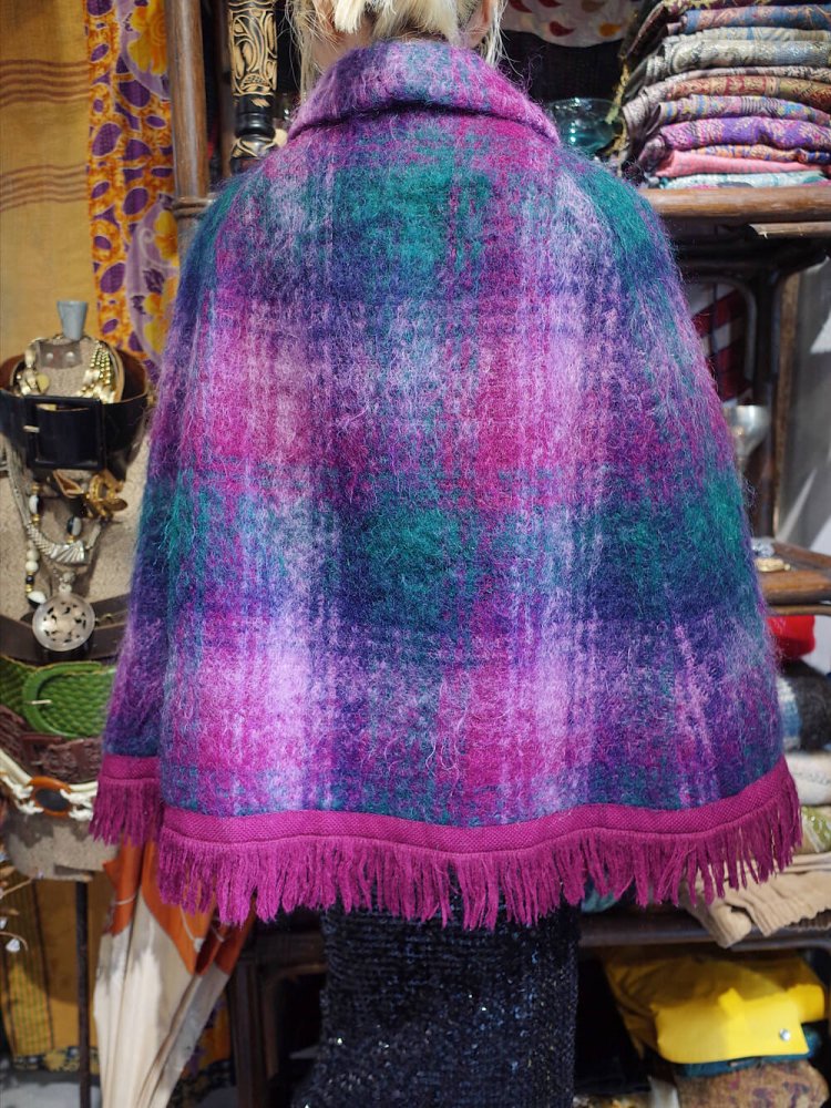 Made in SCOTLAND Mohair Plaid Fringe Poncho