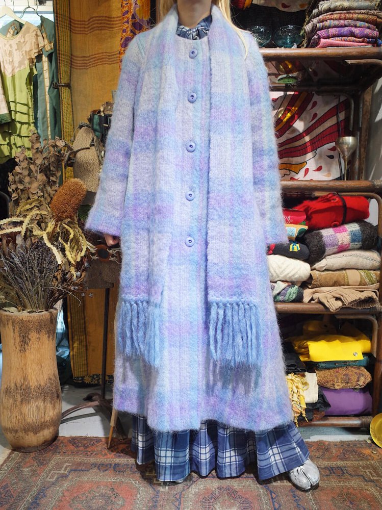 c.1960~70s Hand Woven in IRELAND Plaid Mohair Stole Coat