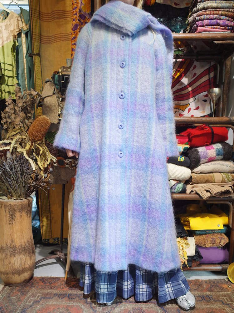 c.1960~70s Hand Woven in IRELAND Plaid Mohair Stole Coat