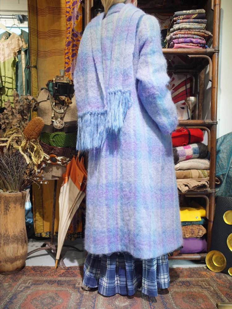 c.1960~70s Hand Woven in IRELAND Plaid Mohair Stole Coat