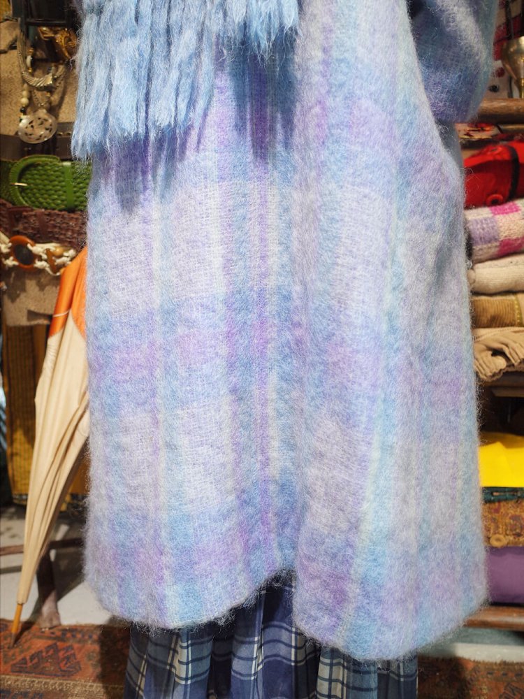 c.1960~70s Hand Woven in IRELAND Plaid Mohair Stole Coat