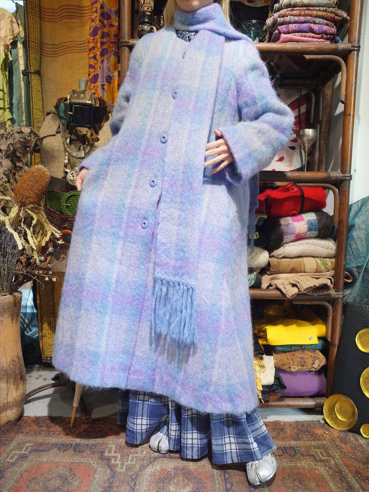 c.1960~70s Hand Woven in IRELAND Plaid Mohair Stole Coat