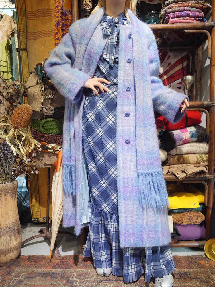 c.1960~70s Hand Woven in IRELAND Plaid Mohair Stole Coat