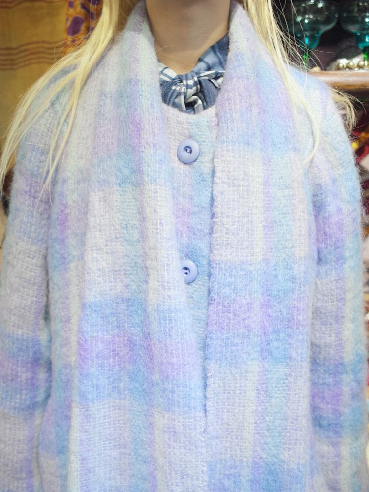 c.1960~70s Hand Woven in IRELAND Plaid Mohair Stole Coat