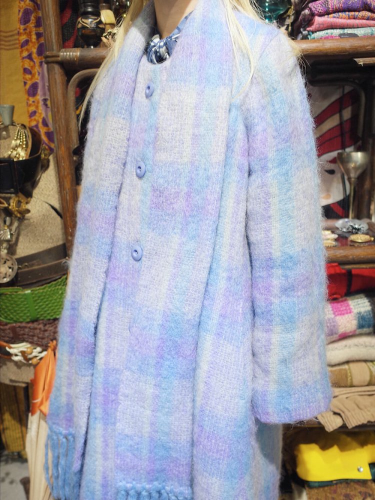 c.1960~70s Hand Woven in IRELAND Plaid Mohair Stole Coat