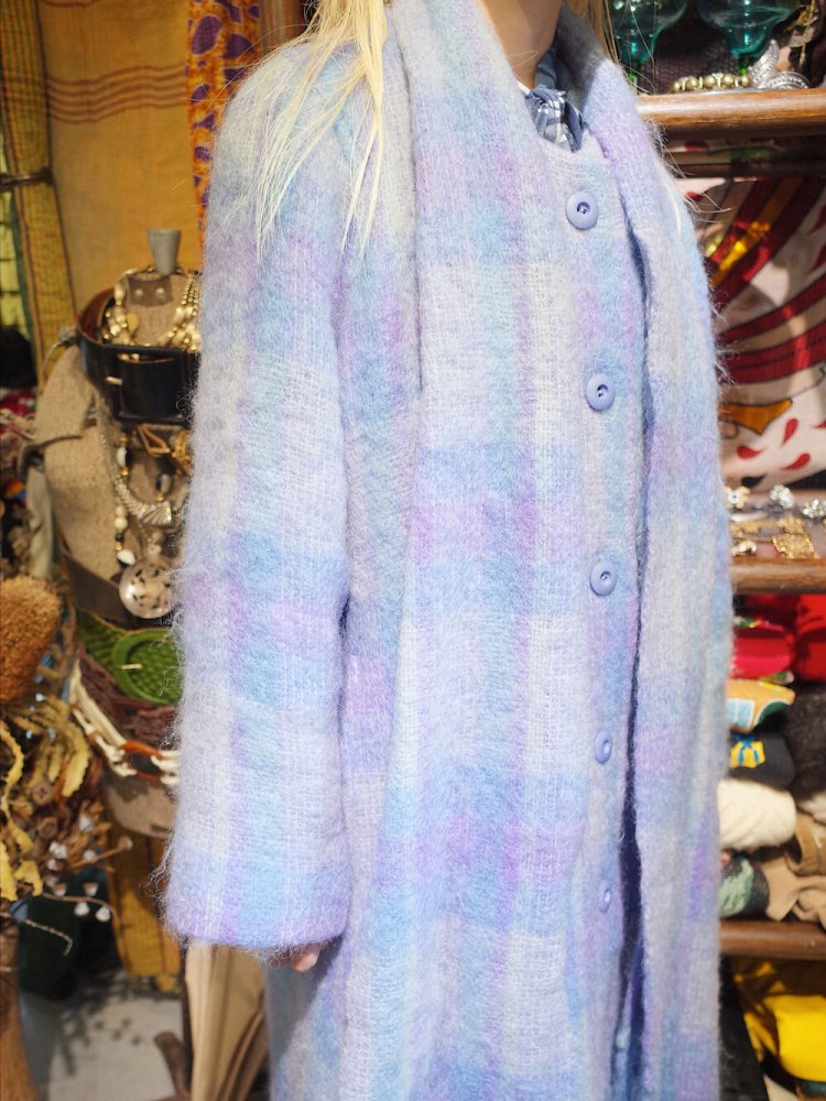 c.1960~70s Hand Woven in IRELAND Plaid Mohair Stole Coat