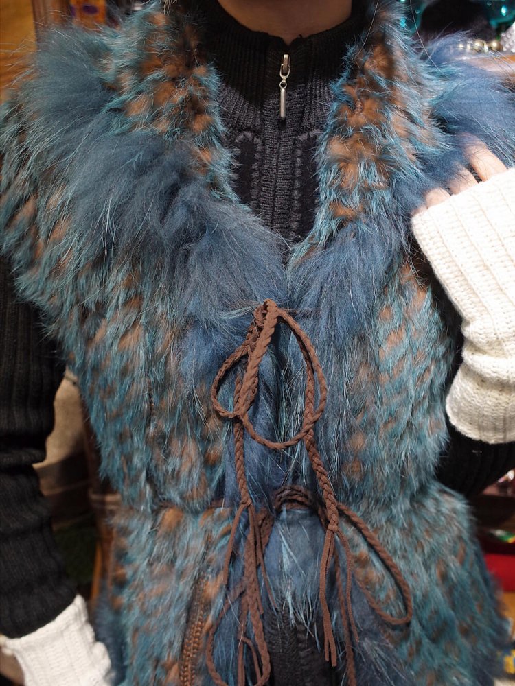 Blue  Brown Rabbit Shaggy Fur Vest