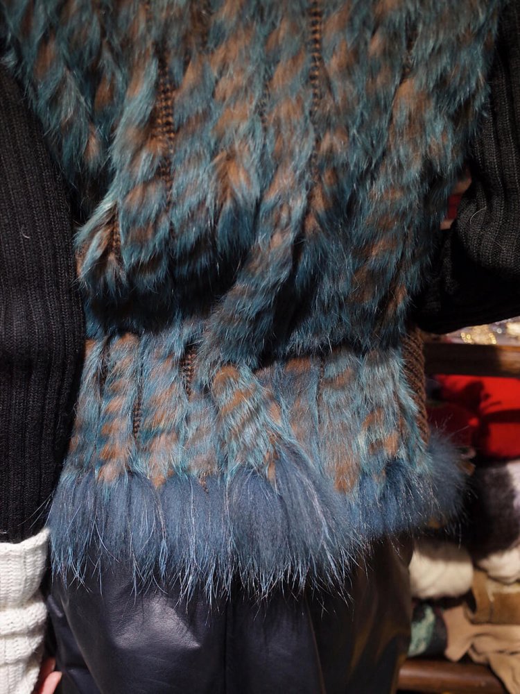 Blue  Brown Rabbit Shaggy Fur Vest