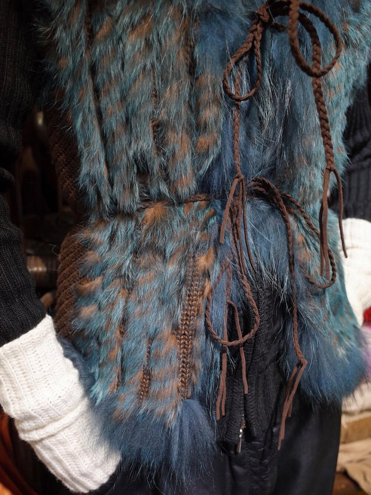 Blue  Brown Rabbit Shaggy Fur Vest