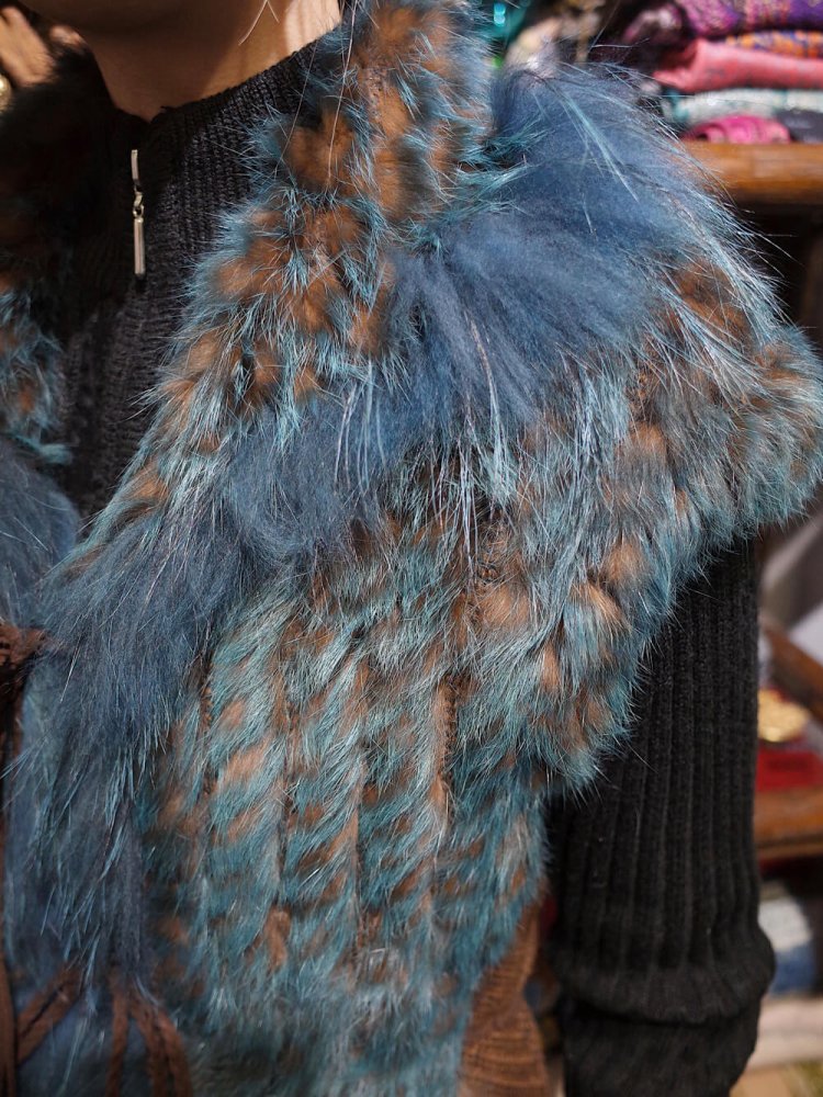 Blue  Brown Rabbit Shaggy Fur Vest