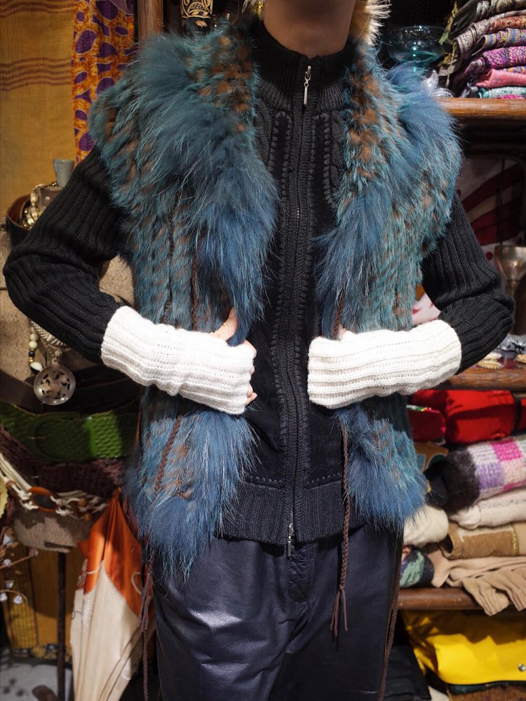 Blue  Brown Rabbit Shaggy Fur Vest