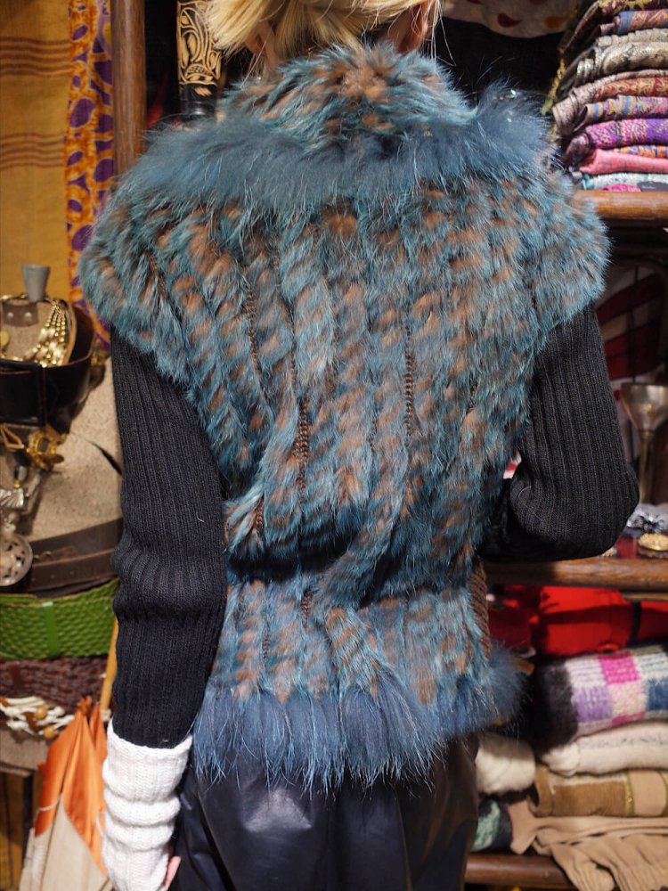 Blue  Brown Rabbit Shaggy Fur Vest