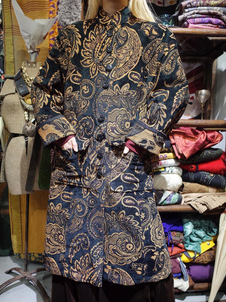 Paisley Black Gobelin Mao Collar Coat