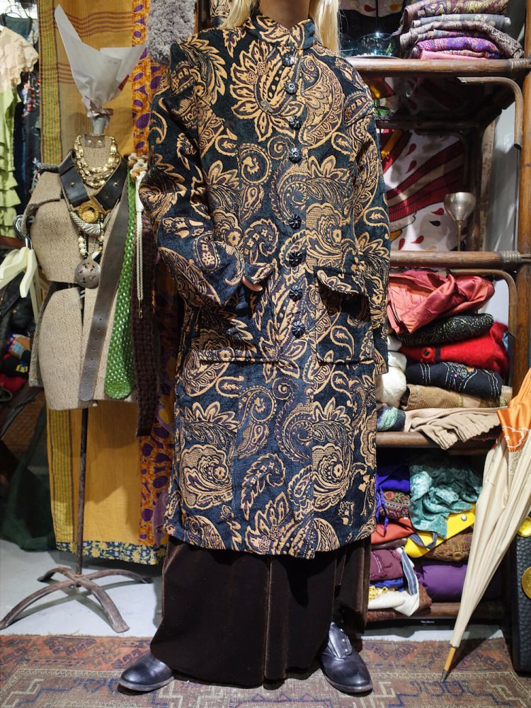 Paisley Black Gobelin Mao Collar Coat