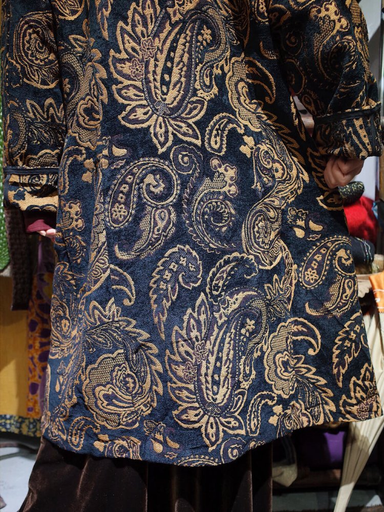 Paisley Black Gobelin Mao Collar Coat