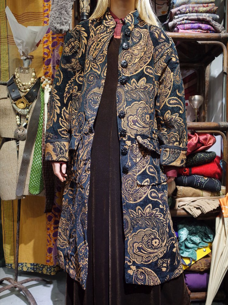 Paisley Black Gobelin Mao Collar Coat