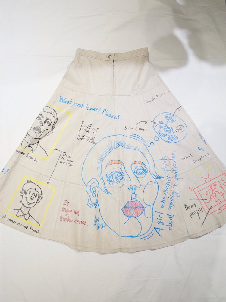 Remake Hand PaintLeather Wide Skirt