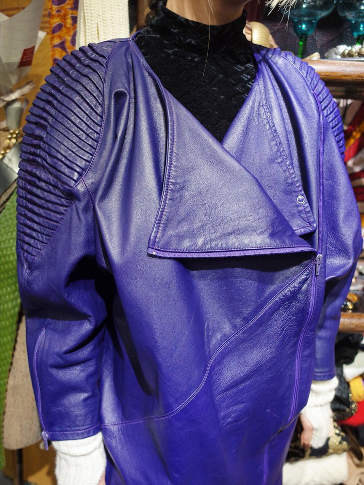 Purple Leather Deformation Dress Coat