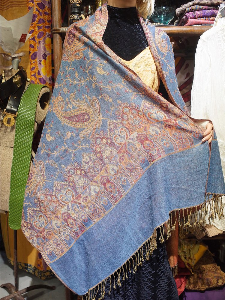 Vintage Ƚ Stole Smoke Blue / Orange Paisley