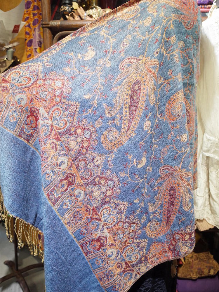 Vintage Ƚ Stole Smoke Blue / Orange Paisley