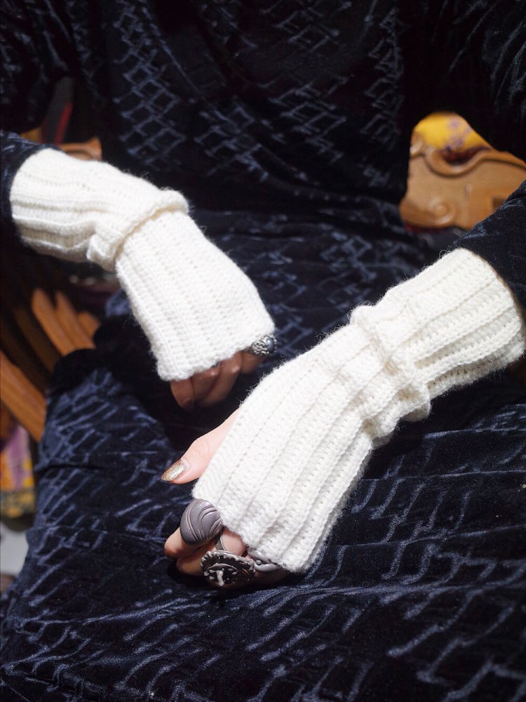 end Hand KnittingWool  Alpaca Arm Warmers M