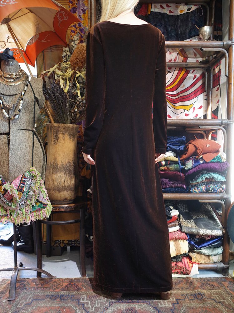 Embroidery Chocolate Brown Velvet Dress