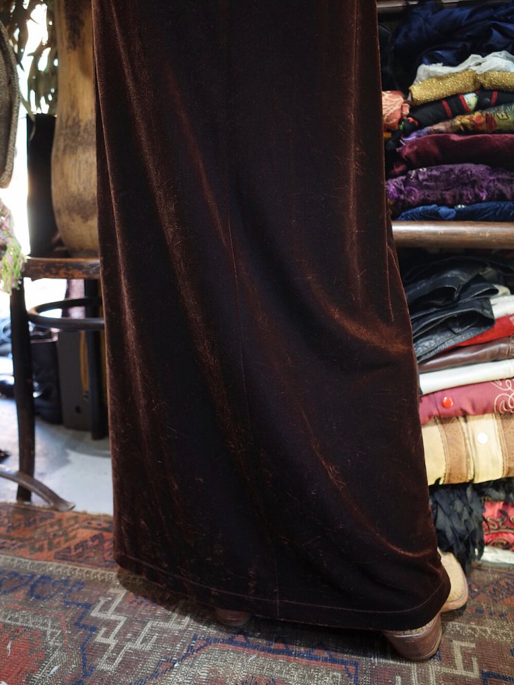 Embroidery Chocolate Brown Velvet Dress