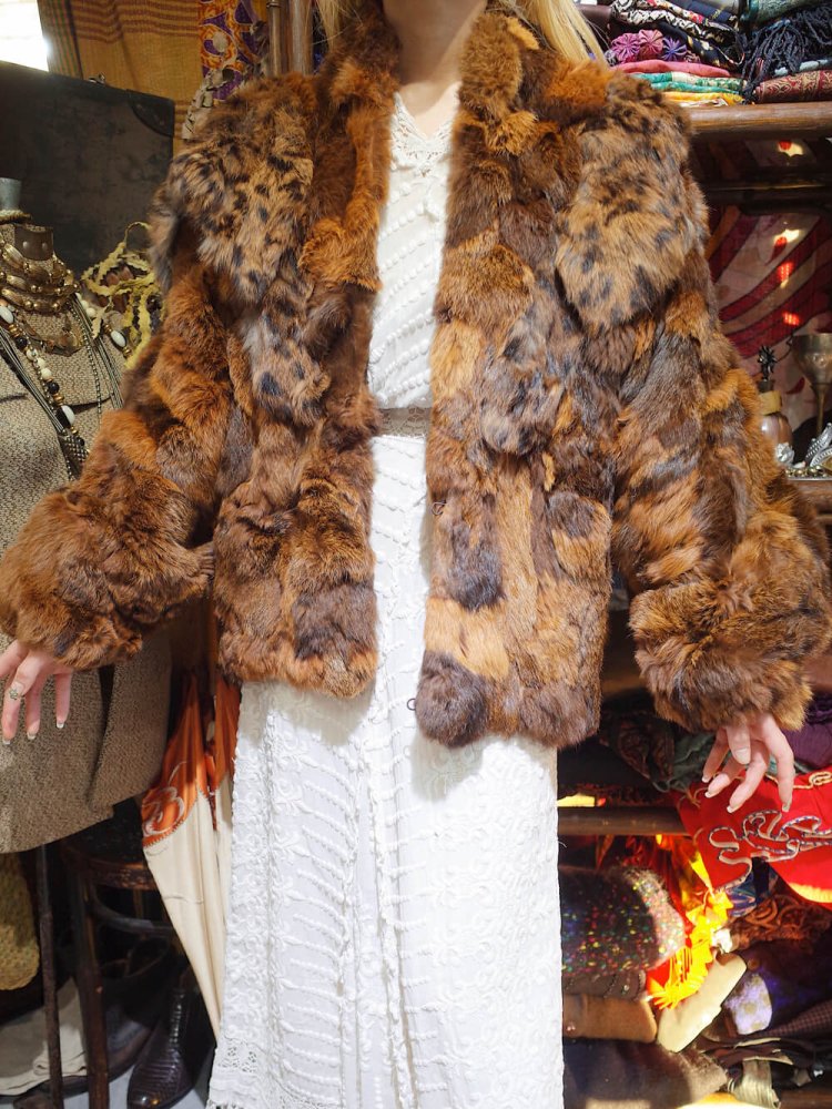 Yoke Design Rabbit Fur Dolman Jacket Brown