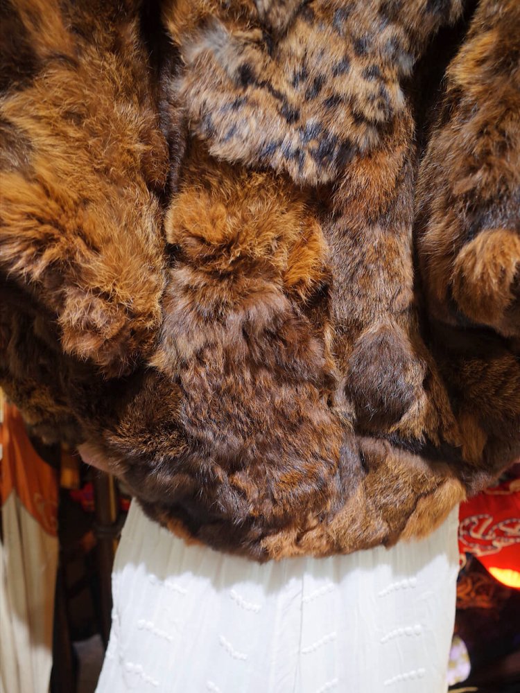 Yoke Design Rabbit Fur Dolman Jacket Brown