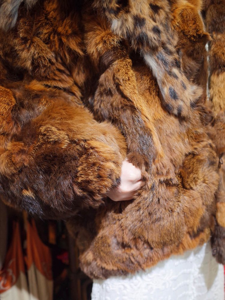 Yoke Design Rabbit Fur Dolman Jacket Brown