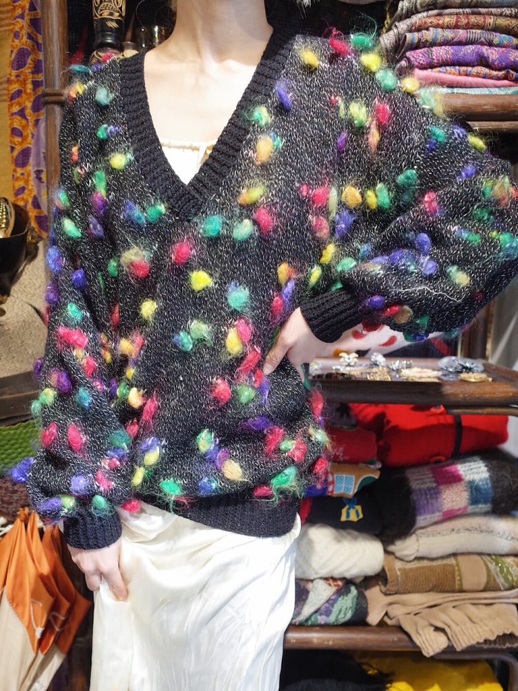 Neon Pom-pom Low Gauge Knit Sweater