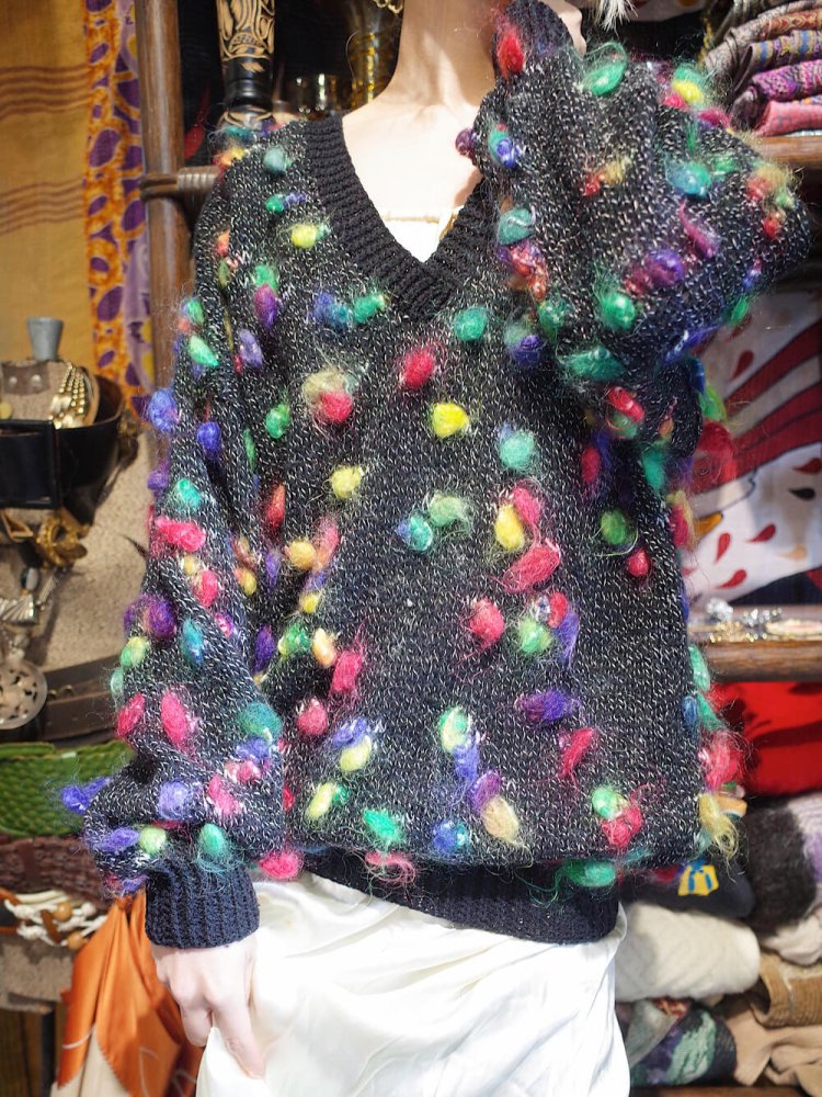 Neon Pom-pom Low Gauge Knit Sweater