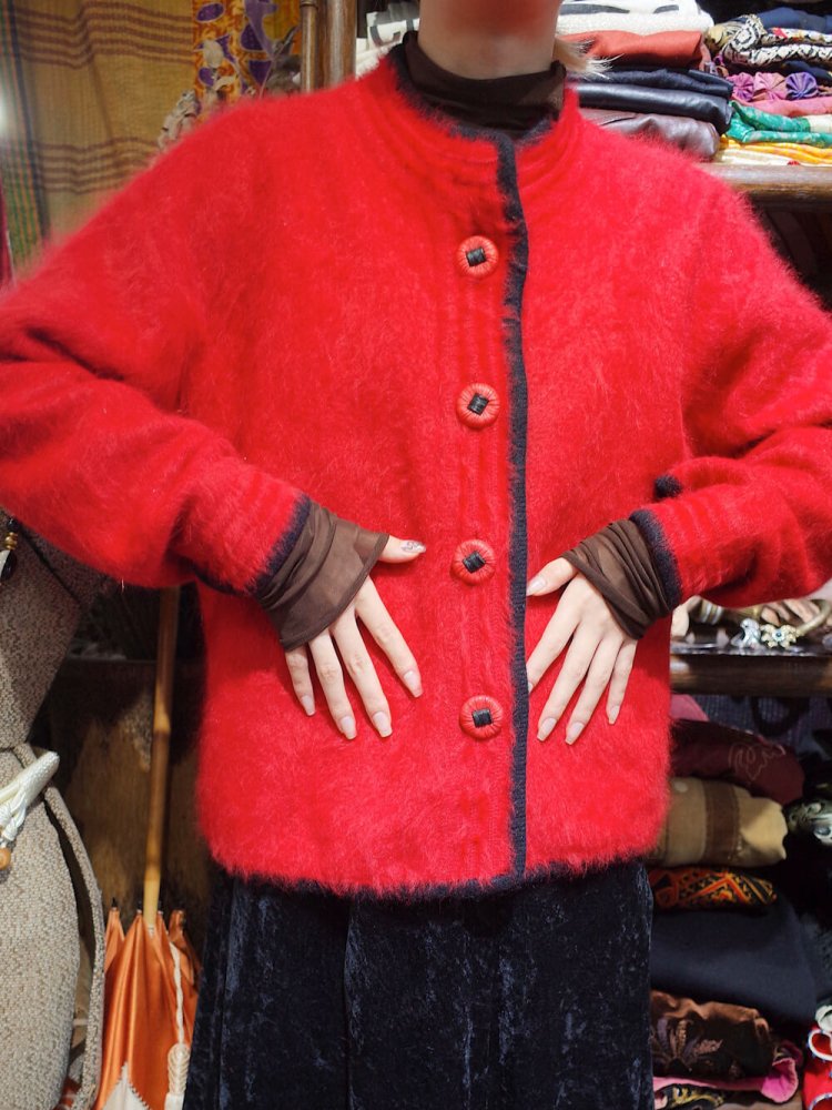 Red & Black Angora Knit Jacket