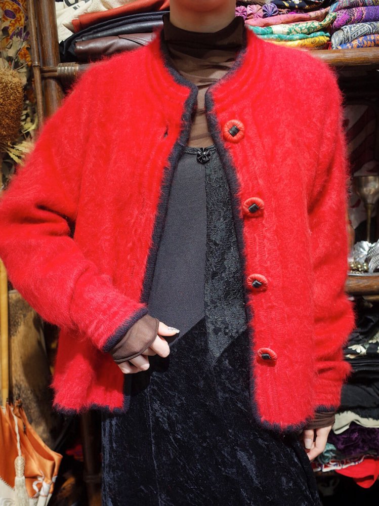 Red & Black Angora Knit Jacket