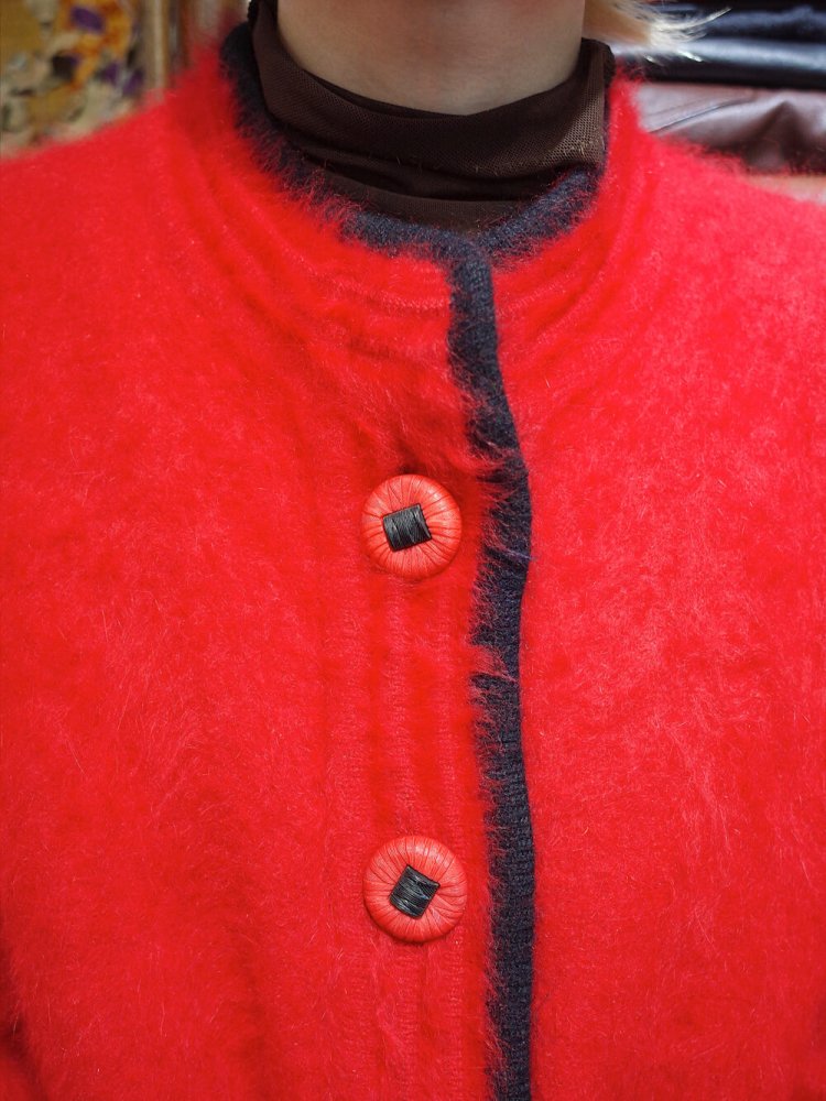 Red & Black Angora Knit Jacket