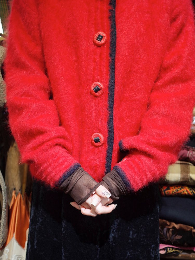 Red & Black Angora Knit Jacket