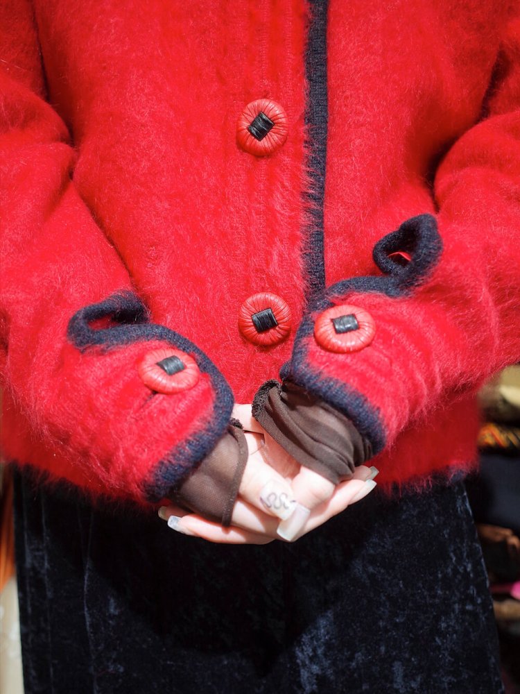 Red & Black Angora Knit Jacket