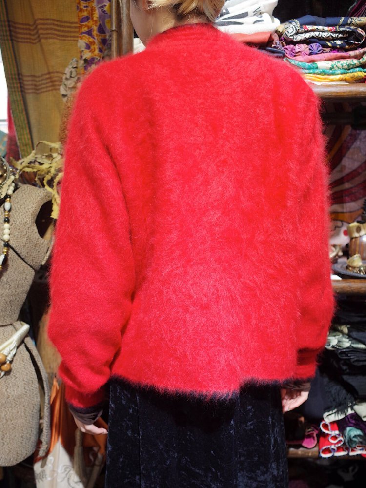 Red & Black Angora Knit Jacket