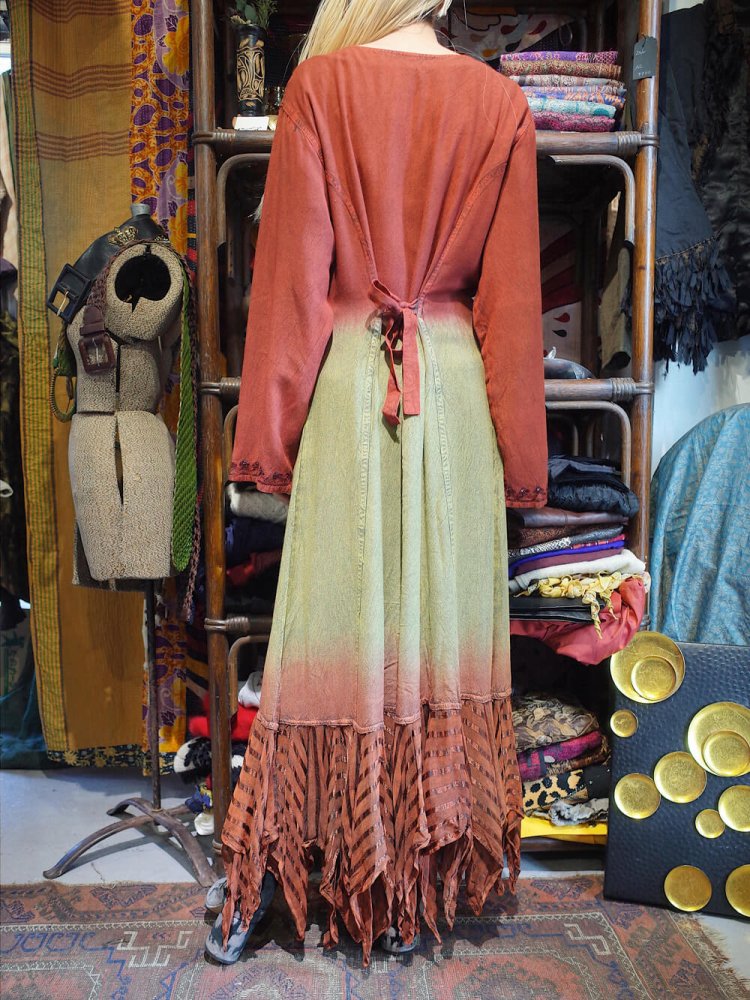 Embroidery Rayon & Velvet Gradation Dyed Dress