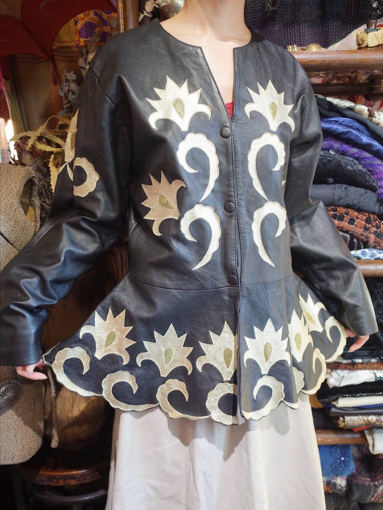 Artwork Peplum Leather Jacket