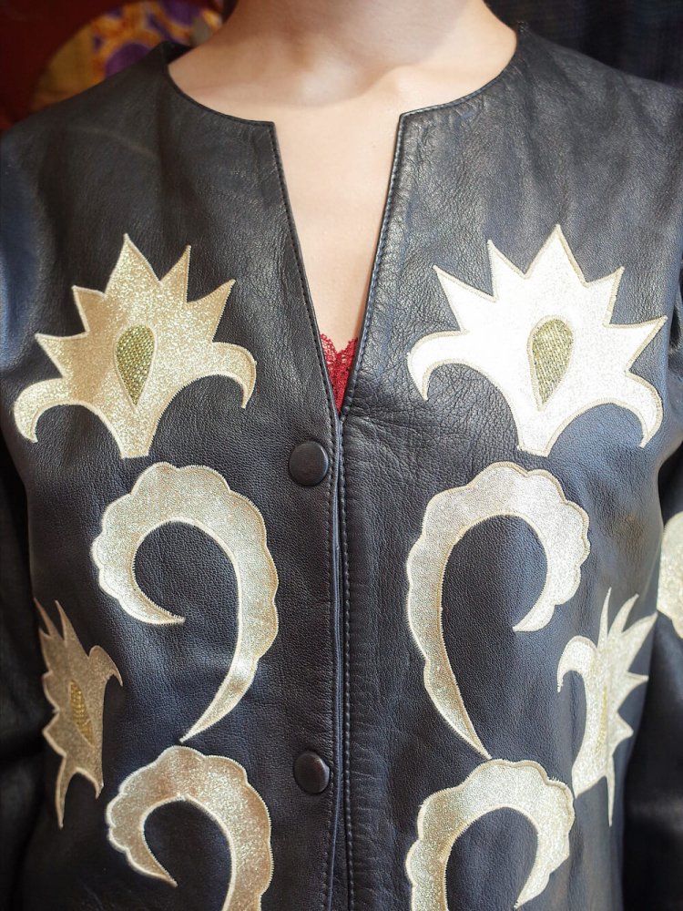 Artwork Peplum Leather Jacket