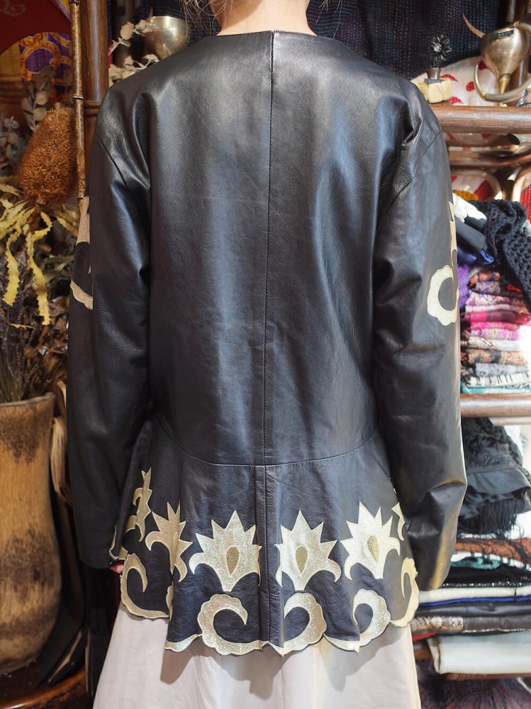 Artwork Peplum Leather Jacket