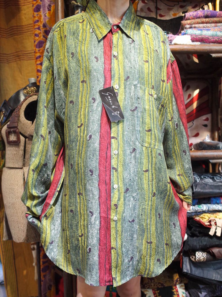 DEAD STOCK / GOOUCH Paisley Double Pattern Big Silhouette Silk Shirt