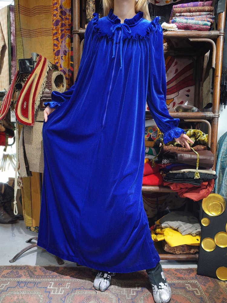 Royal Blue Velvet Frill Dress