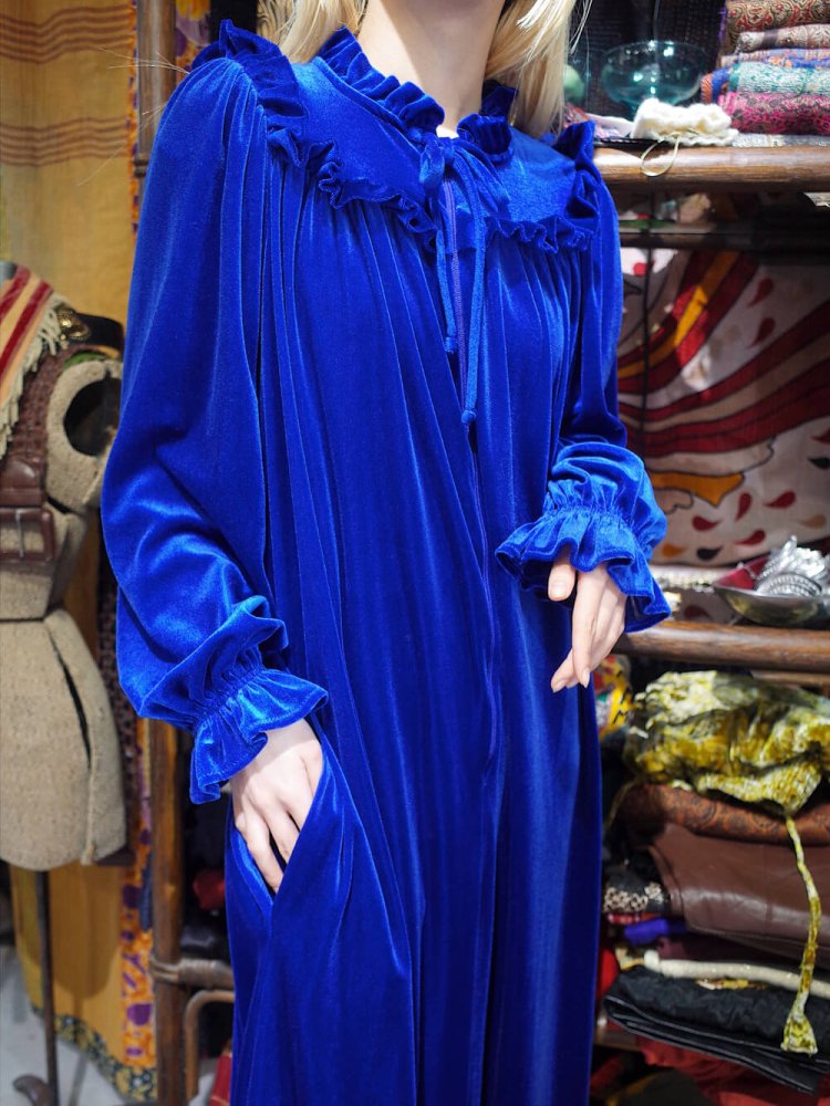 Royal Blue Velvet Frill Dress