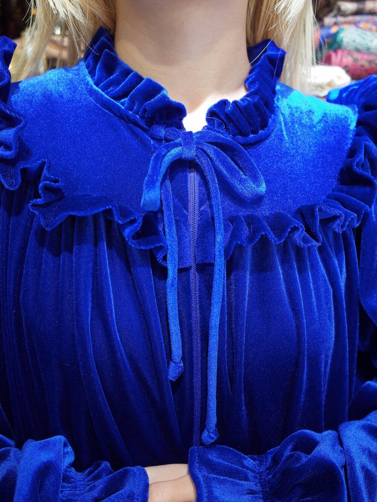 Royal Blue Velvet Frill Dress